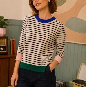 ModCloth Striped Colorblock Knit Sweater Small Twee Retro Preppy Nautical Mod